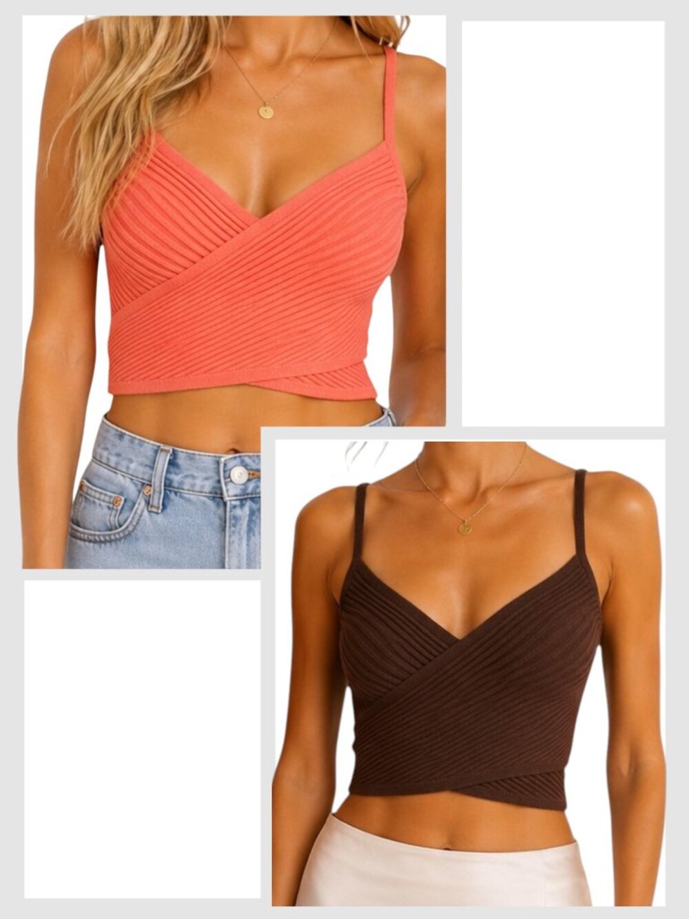 Aerie Ribbed Wrap Crop Tops Coral & Brown Bundle of 2 Size S